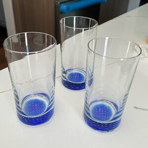 Set Of 3 Rare 12 Oz Bormioli Rocco Cobalt Blue CONTROLLED BUBBLE HIGHBALL  Italy